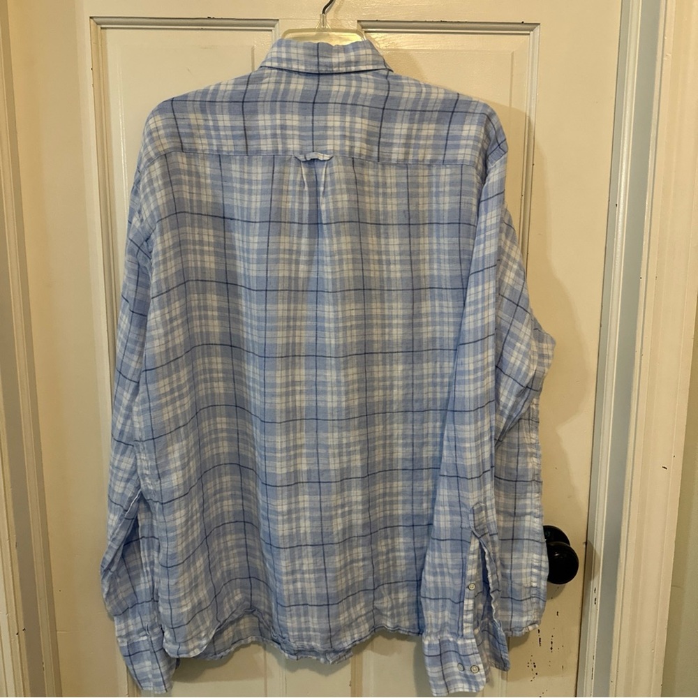 Peter Millar Men’s 100% Linen Shirt Size XL Blue Plaid Button Up Long Sleeve - Picture 4 of 10